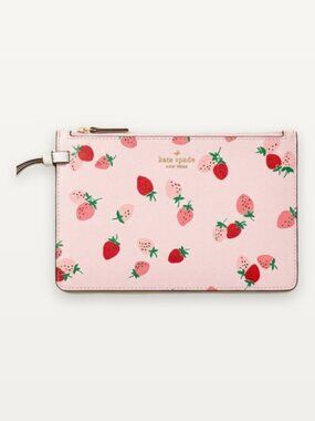 Kate Spade New York Madison Strawberry Vine Wristlet Pouch Pink Zip Clutch